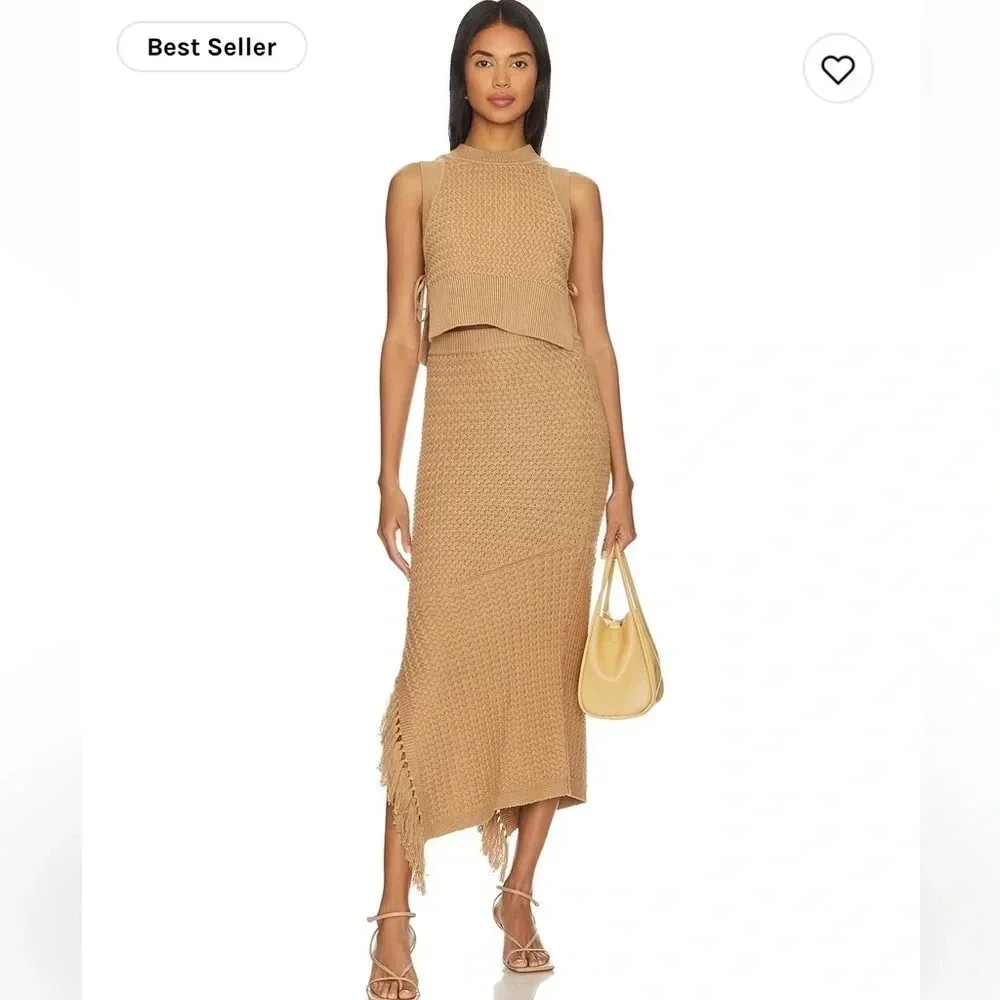 House of Harlow 1960 Lilja tan knit fringe maxi skirt - Picture 4 of 12